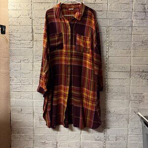 Cato Oversized Plaid Button-Down Dress/Tunic in Autumn Colors 22/24w